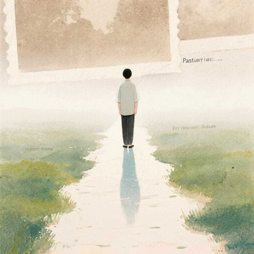 An artistic representation of focusing on the present moment, with the past and future fading away.