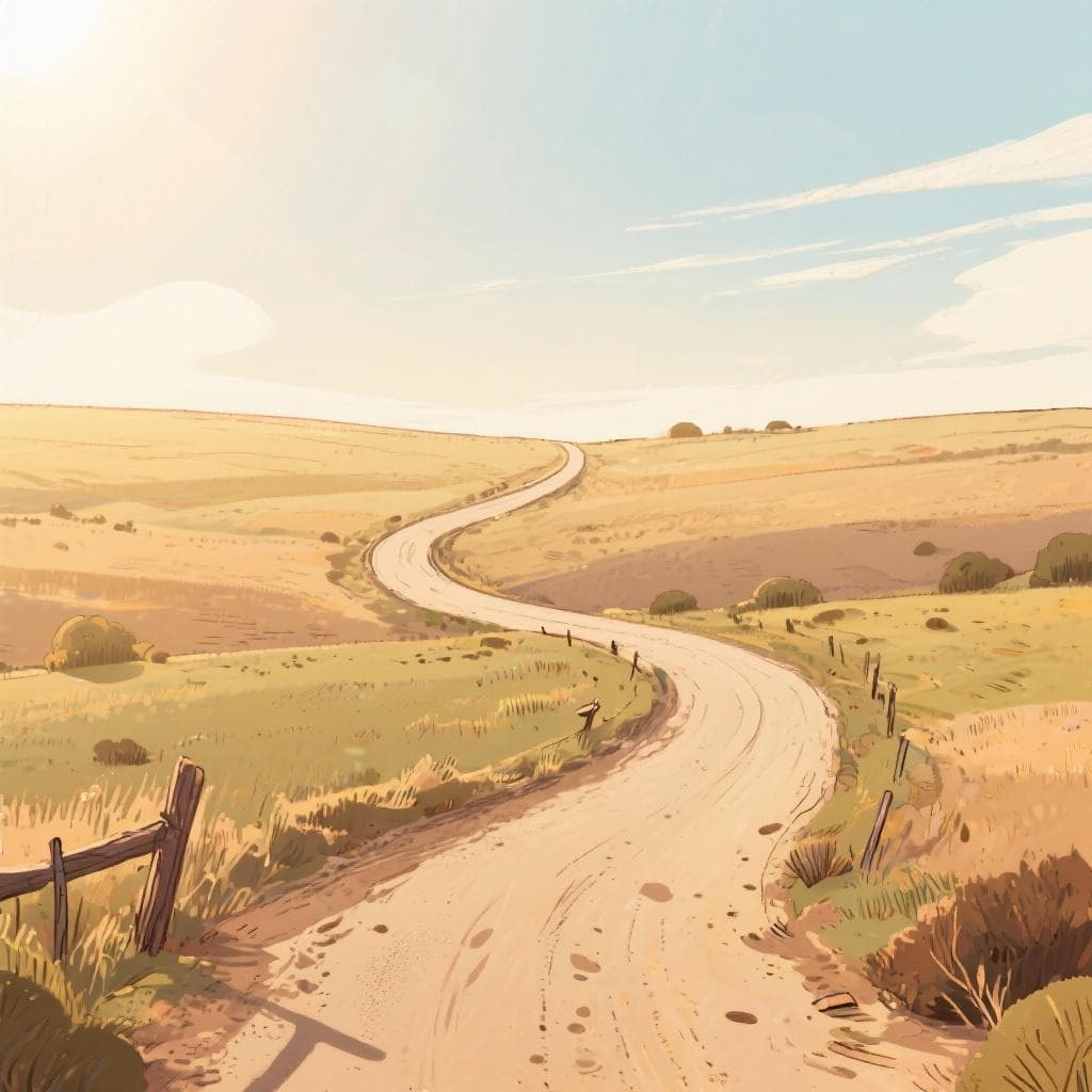 An artistic illustration of two dusty paths converging in a vast, sun-drenched landscape, symbolizing inevitable encounters on life's journey.