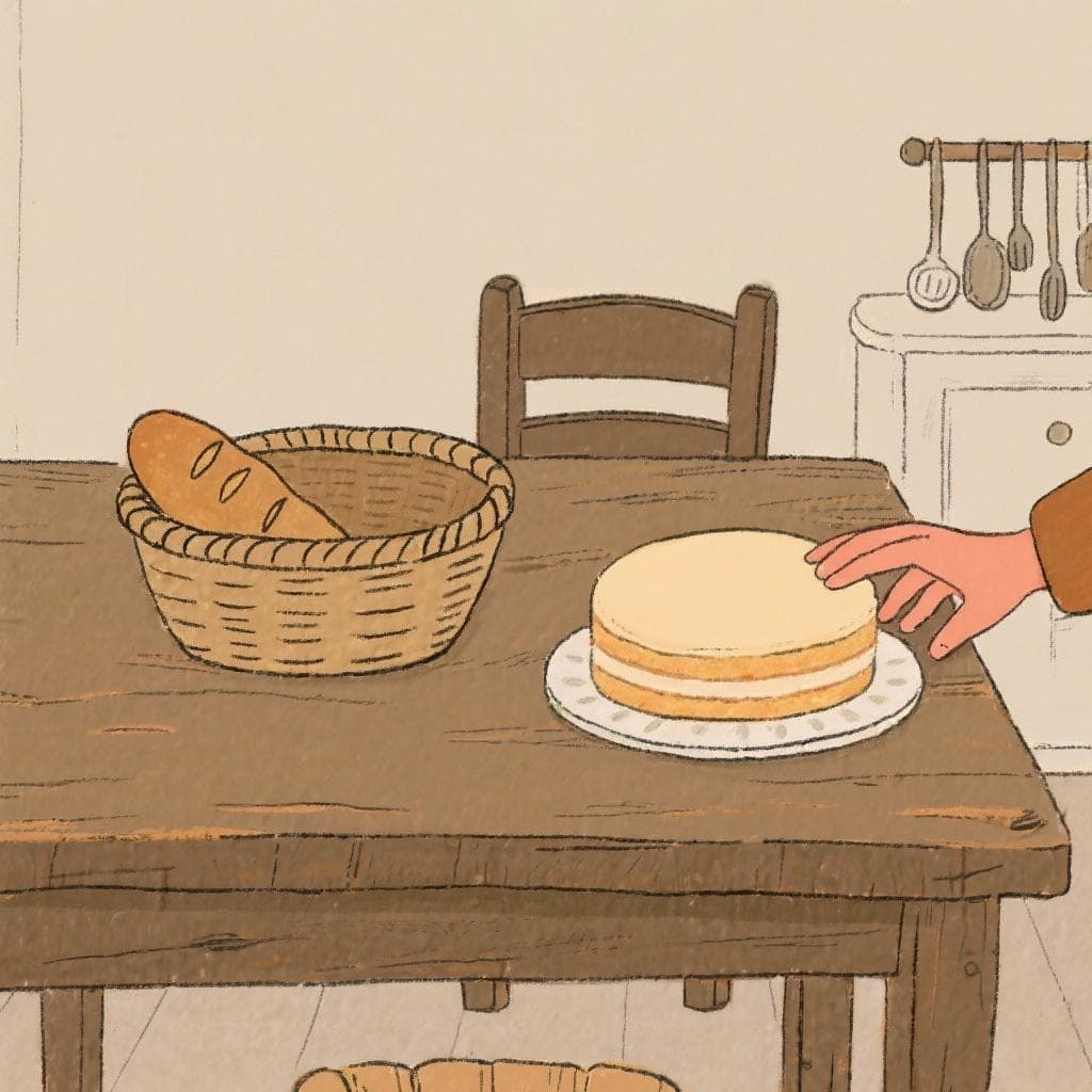 An illustration showing a humble but satisfying alternative to a desired item, representing the proverb's theme of resourcefulness.