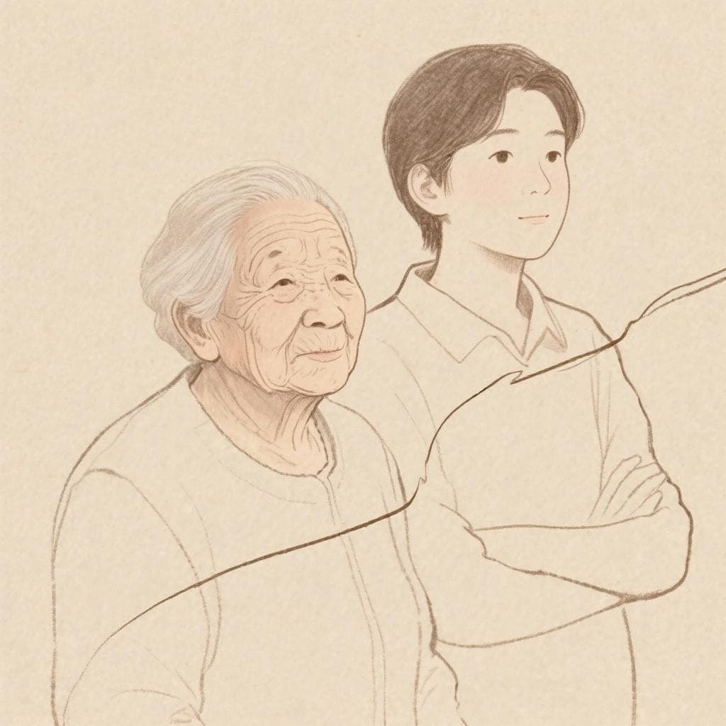 A visual representation of a person's unchanging essence from youth to old age.