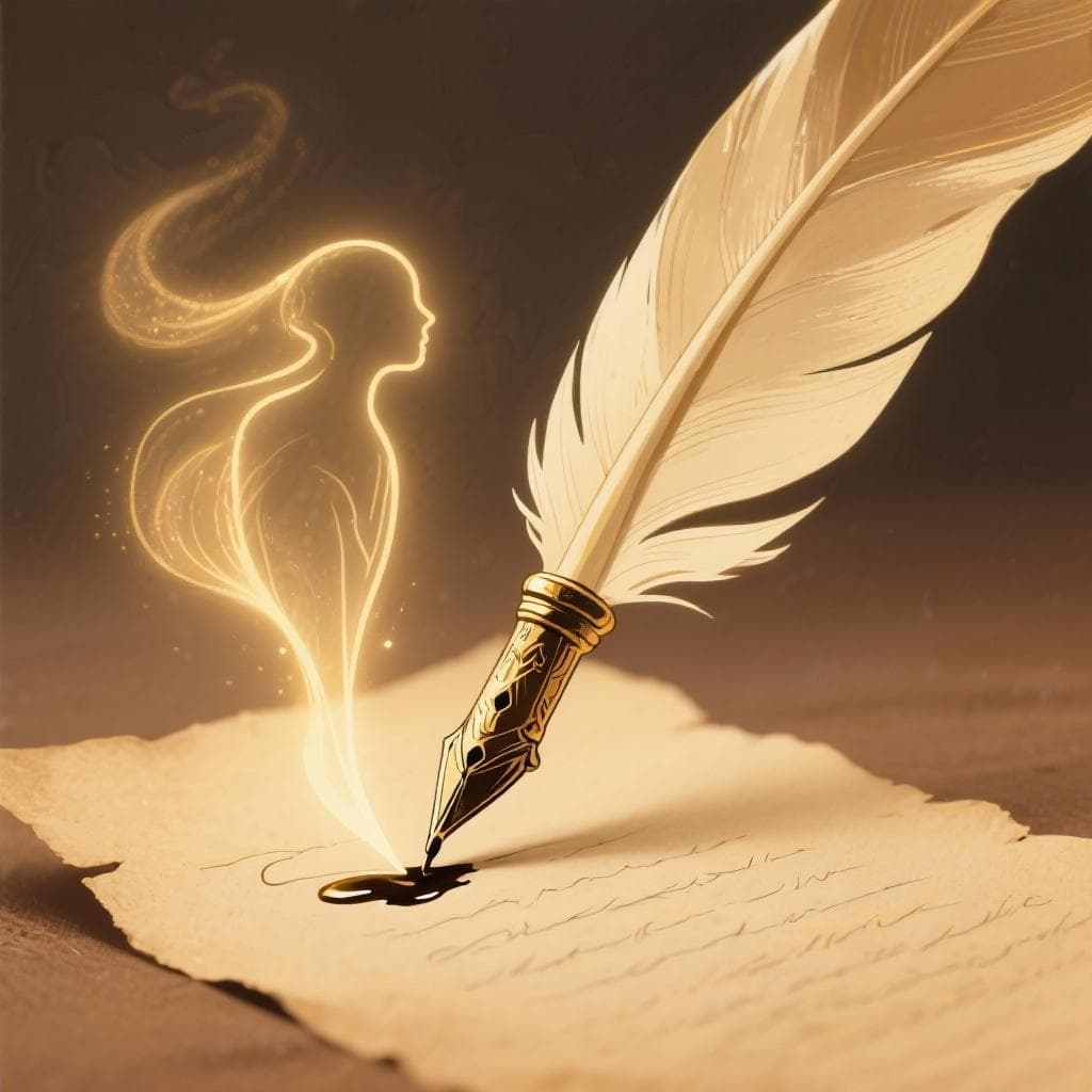 An artistic representation of writing as a direct expression of the soul.