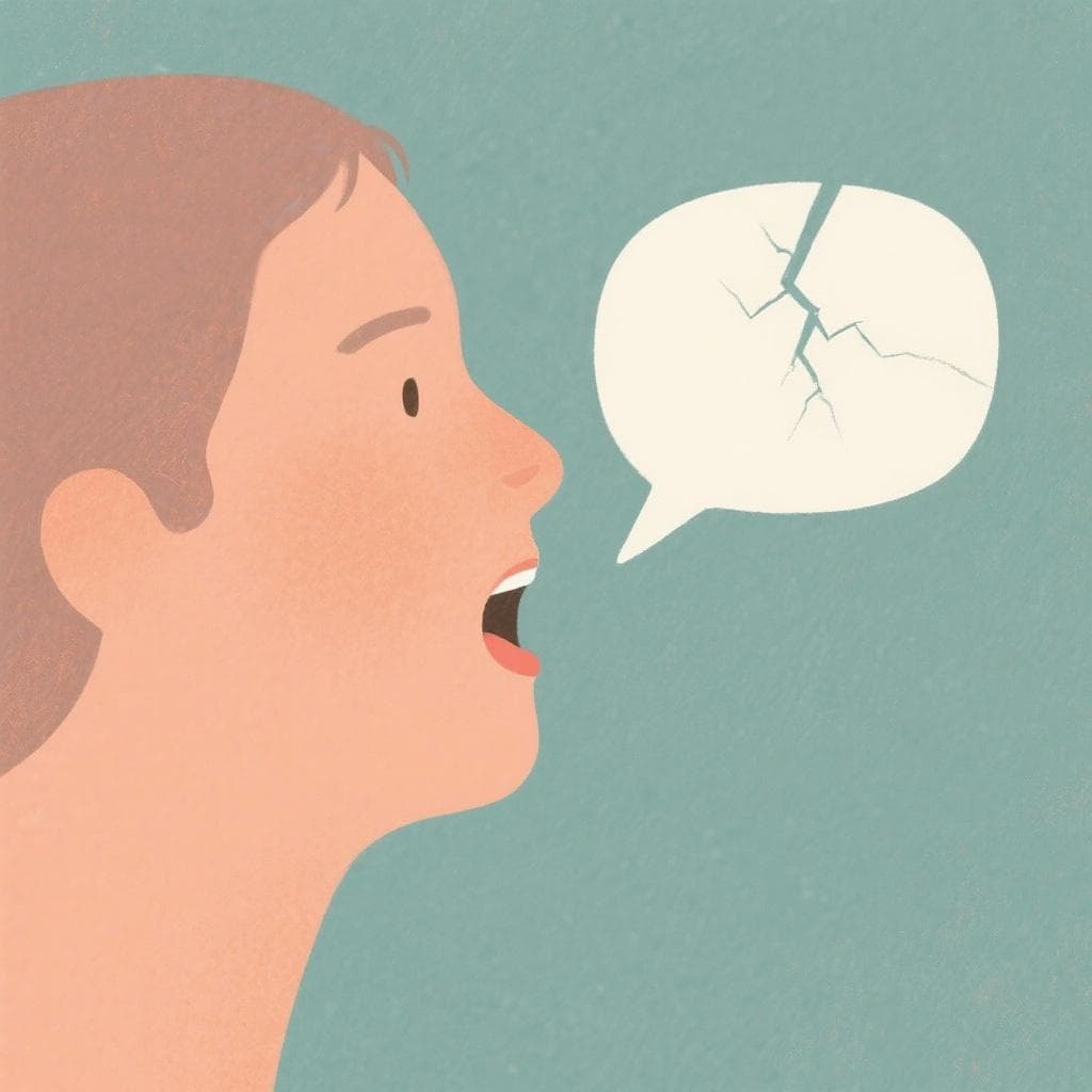 An illustration of a person speaking with a small, harmless speech bubble that has a crack in it, symbolizing a simple mistake.