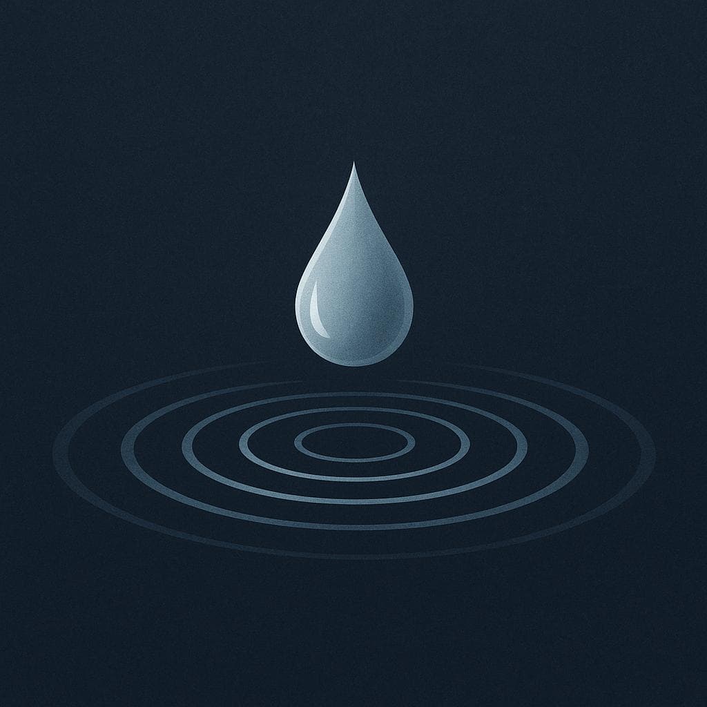 An artistic illustration of a single tear falling, creating clear ripples in dark water, symbolizing the measurable impact of pain.