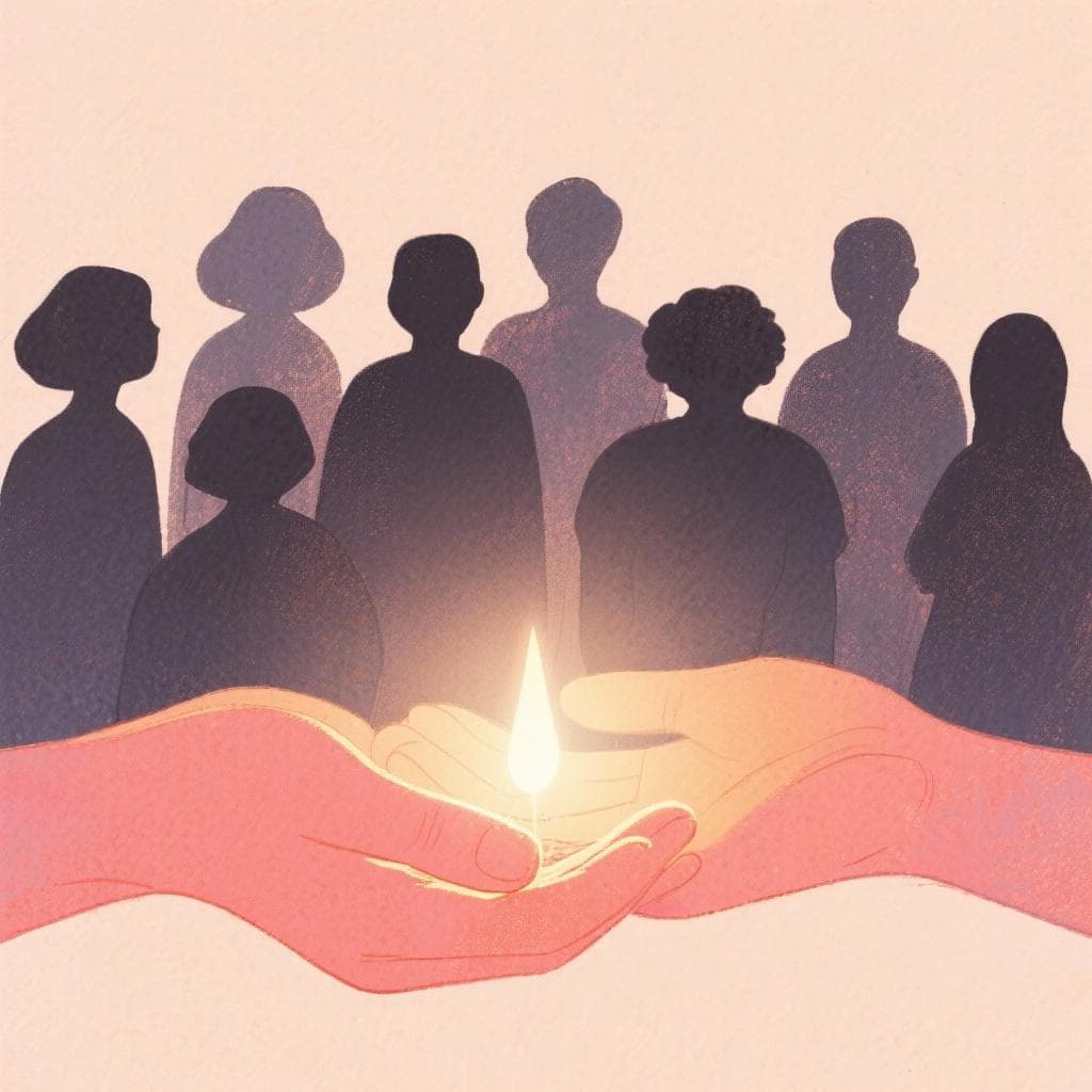 An artistic representation of unconditional kindness being offered to diverse, anonymous figures.