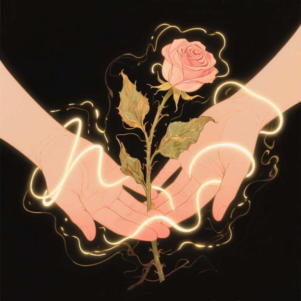 A visual representation of love as a paradoxical force of both chaos and healing.