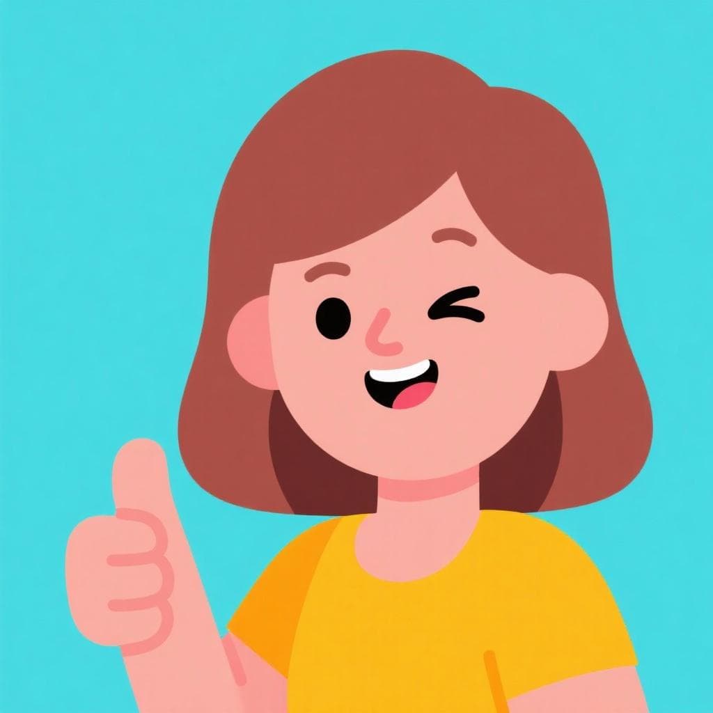 A cartoon woman named Zoila winking and giving a thumbs-up, looking very charming and flattering.