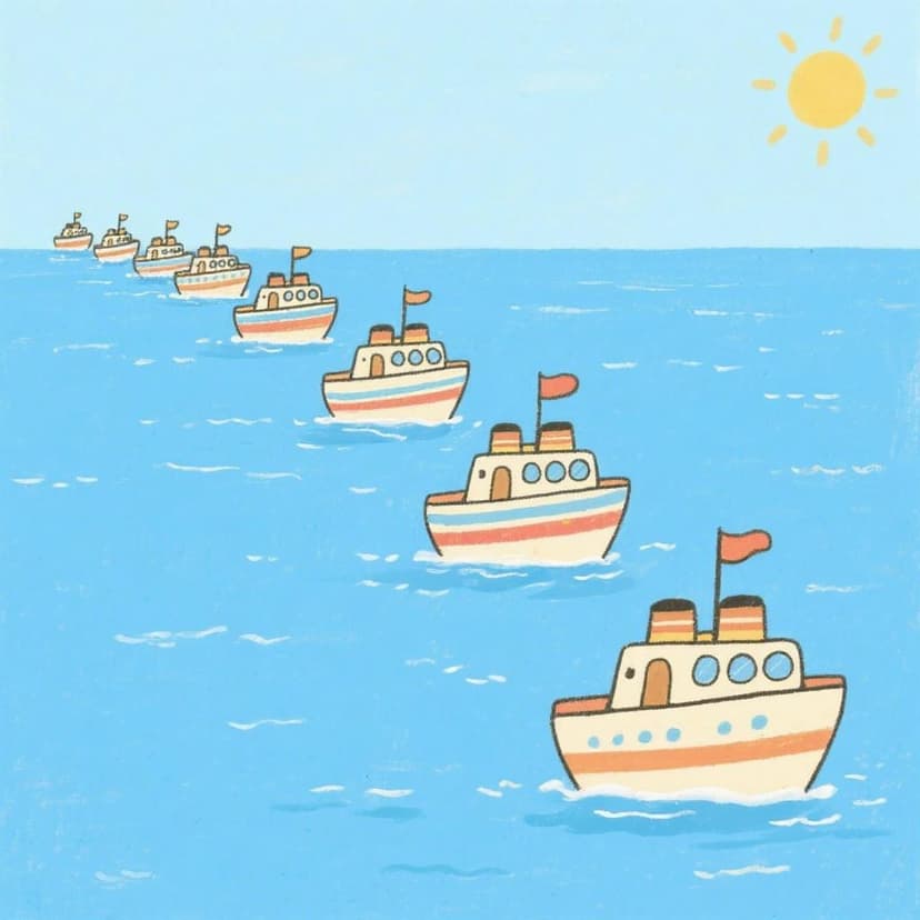 Nueve naves nuevas navegan.