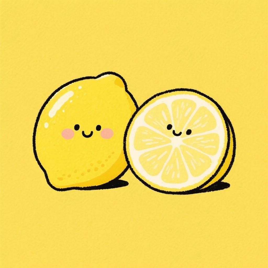 A cartoon whole lemon and a cartoon half-lemon, both with friendly smiling faces.