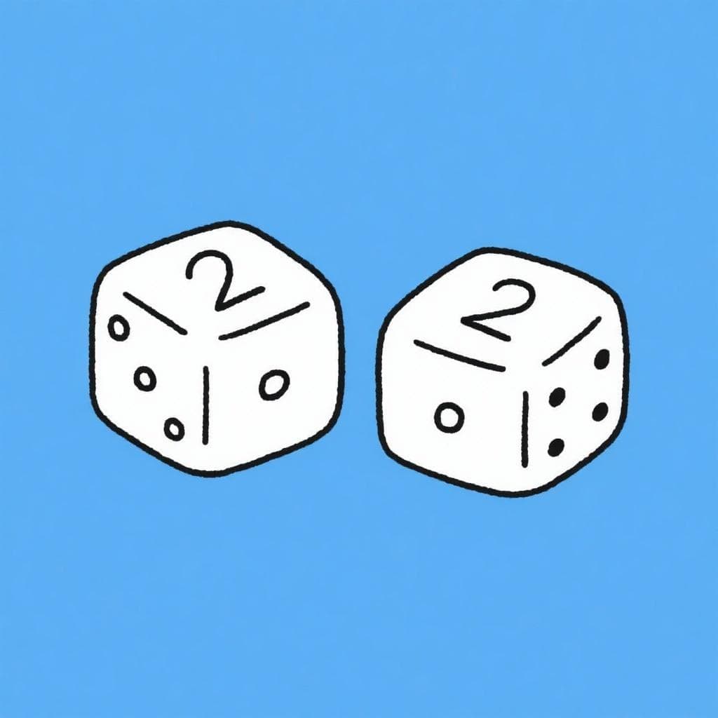 Uma ilustração de desenho animado simples de dois dados brancos, ambos mostrando o número dois.
