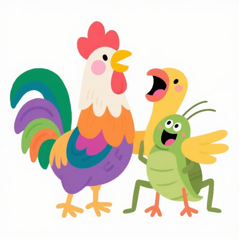 Gallo y grillo gritan, gozan.