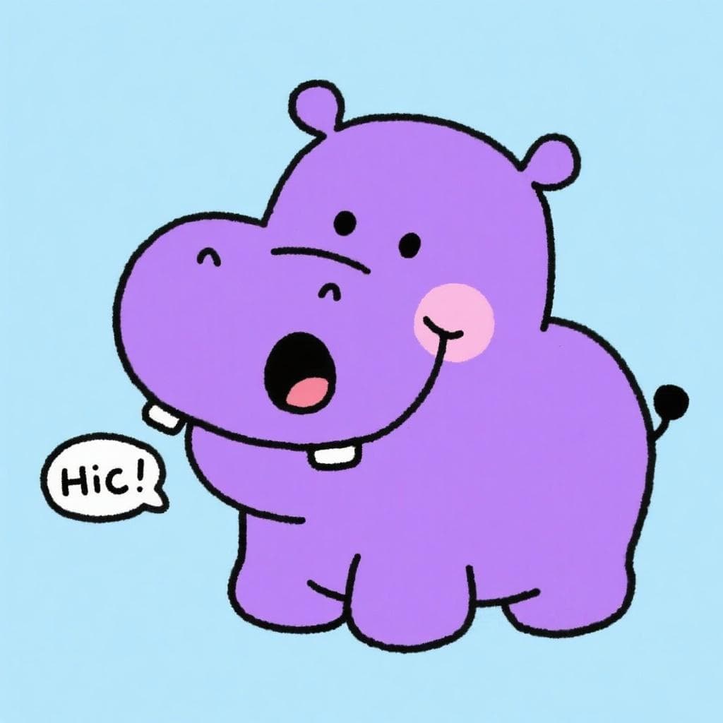 A cute cartoon hippopotamus with hiccups.