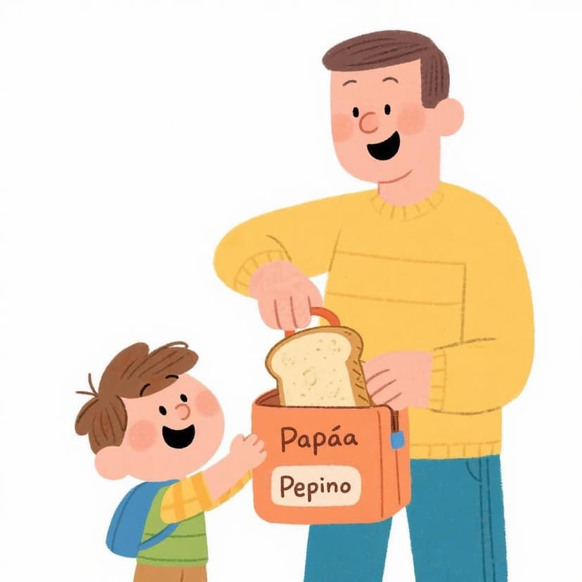Papá pone pan para Pepín.